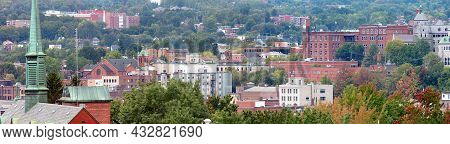 Small City In The Forest Sherbrooke Quebec Panoramic View Eastern Township Estrie Village And French