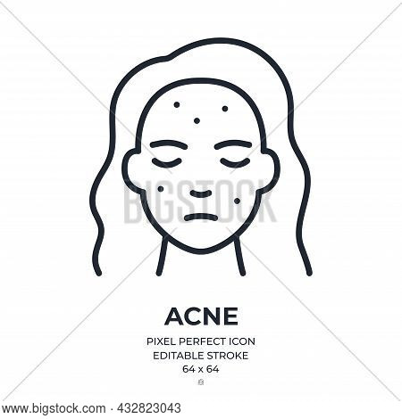 Acne Concept Editable Stroke Outline Icon Isolated On White Background Flat Vector Illustration. Pix