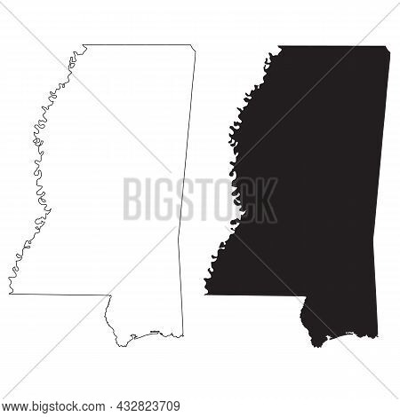 Mississippi Map On White Background. Mississippi State Sign. Mississippi Us States Map Outline Symbo