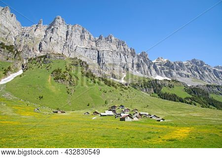 Klausenpass - mountain road connecting cantons Uri and Glarus in swiss alps 