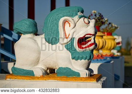 Ulan-ude. Russia. August 28, 2021. A Sculpture Of A Mythological Lion At The Entrance To The Ivolgin