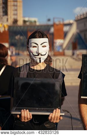 Kiev, Ukraine , 25.07.2021. Anonymous For The Voiceless Protest On The Main Square.