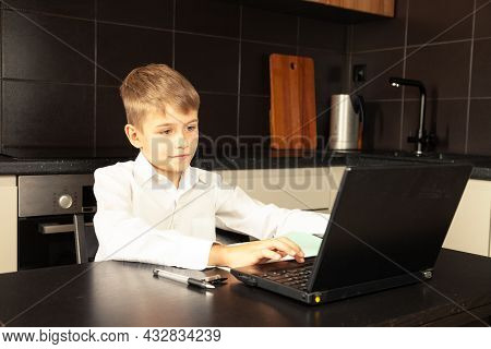 Cheerful Child Close Up During Online Lesson.