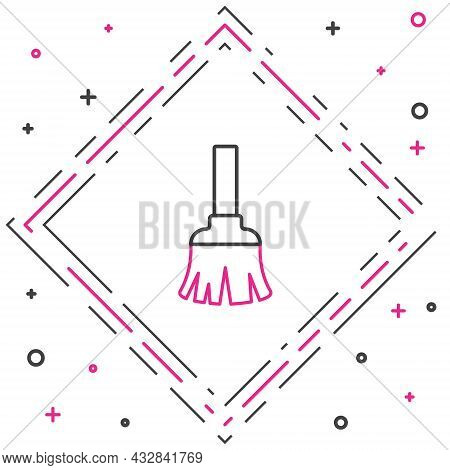 Line Feather Broom For Cleaning Icon Isolated On White Background. Feather Duster. Colorful Outline 