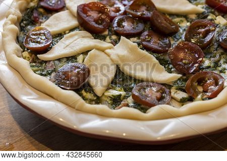 Homemade Vegetable Swiis Chard And Tomato Pie Process From Pie Dough To Filling