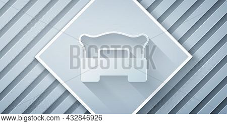 Paper Cut Bedroom Icon Isolated On Grey Background. Wedding, Love, Marriage Symbol. Bedroom Creative