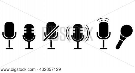 Music Icon Set. Microphone Set On White Background. Sound Symbol. Podcast Microphone. Vector Illustr