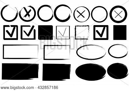 Ink Illustration. Answer Question Sign. Kmark Icon. Cross Icon. Black Frame. Vector Illustration. St