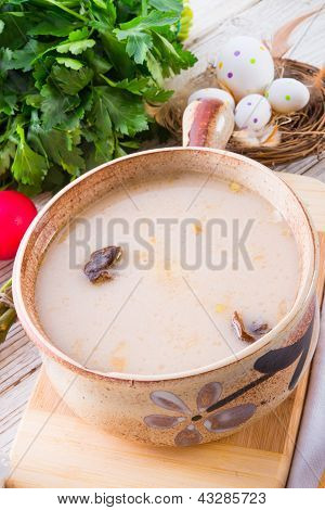 Polish Easter Soup With Egg And Sausage