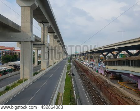Bangkok, Thailand - October 8, 2018 : Construction Site Of Sky Train Red Line From Bangsue To Rangsi
