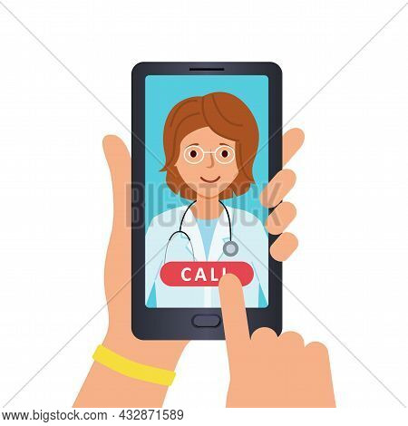 Call Doctor On Phone Using The Media Platform. Untact Reception Of The Patient.