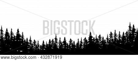 Silhouette Of Trees. Forest Time. Environment Background. Nature Landscape. Decor Art. Vector Illust
