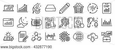 Set Of Science Icons, Such As Stock Analysis, Night Weather, Website Statistics Icons. Graph Chart, 