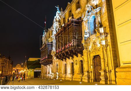 The Archbishop Palace Of Lima, Peru At Night