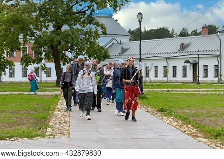 Saint Petersburg, Russia - July 12, 2021: A Group Of Religious Pilgrims Visited The Konevets Monaste