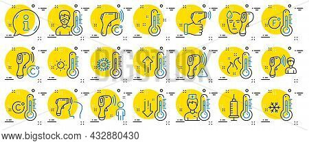 Temperature Line Icons. Thermometer, Check Body Temperature, Fever Diagnostic. Coronavirus Control, 