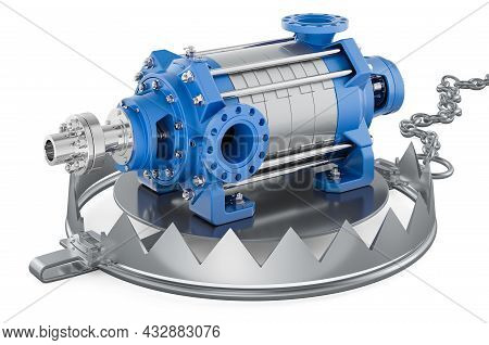 Bear Trap With Horizontal Multistage Pump, 3d Rendering Isolated On White Background