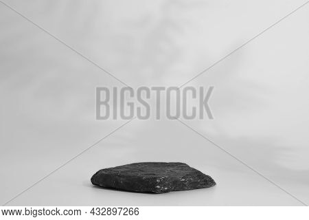 Rock Podium On The White Background. Stone Podest For Product, Cosmetic Presentation. Creative Mock 