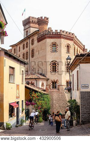 Barolo, Italy - September 10 2021: Medieval Castle And Narrow Street Of Barolo, Piemonte, Langhe Win