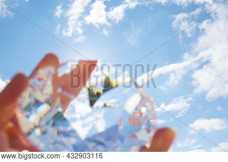 Landscape Beautiful Blue Sky And Clouds Through Crystal