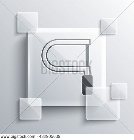Grey Hacksaw Icon Isolated On Grey Background. Metal Saw For Wood And Metal. Square Glass Panels. Ve
