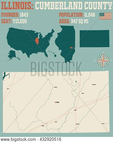 Large And Detailed Map Of Cumberland County In Illinois, Usa.