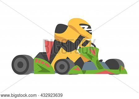 Kart Racing Or Karting With Man Racer In Open Wheel Car Engaged In Motorsport Road Extreme Driving V