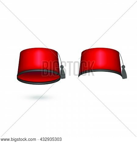 Fez Hat Red Color Realistic Vector Clipart Isolated On White Background, Fes Is A Felt Headdress In 