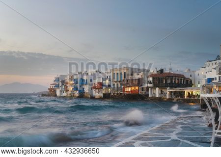 Lettle Venice Waterfront At Mykonos Island, Greece