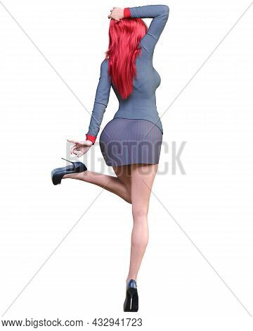 Sexy Woman Red Hair Office Secretary.