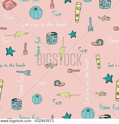 Vector Let S Go To The Beach Doodle Background Pattern