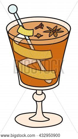 Hot Grog Cocktail. Stylish Hand-drawn Doodle Cartoon Style Christmas Winter Or Autumn Warm Drink In 