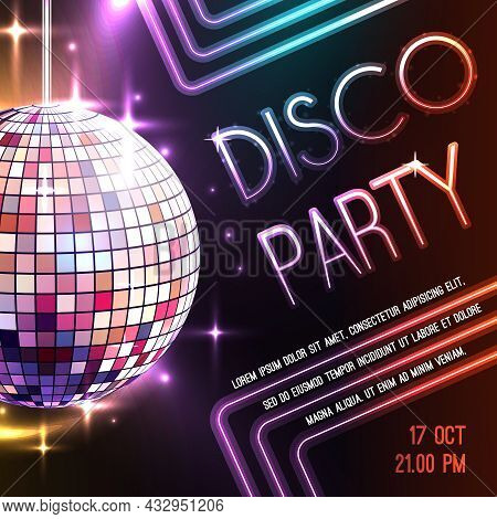 Disco Dance Party Poster With Glass Ball Decoration Vector Illustration