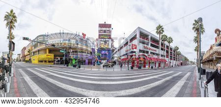 Las Vegas, Usa - March 10, 2019: Fremont East District With Neon Sculptures, Casinos And Parking In 