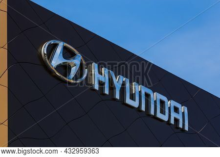 Hyundai Logo On Car Dealership Building At Sunny Day - Hyundai Is A South Korean Multinational Car M