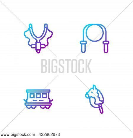 Set Line Toy Horse, Passenger Train Cars Toy, Slingshot And Jump Rope. Gradient Color Icons. Vector