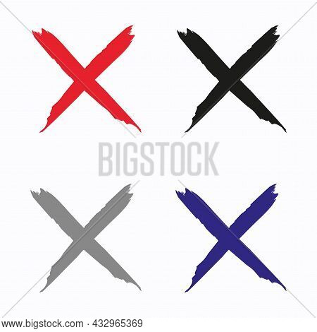 Cross Icon Set On White Background. Red, Black, Gray, Blue Mark. Score Symbol. Vector Illustration. 