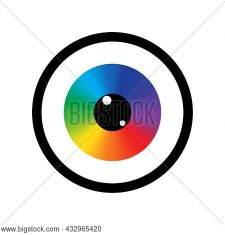 Rainbow Eyeball In Black Circle Icon. Design Art Concept. Futuristic Background. Vector Illustration