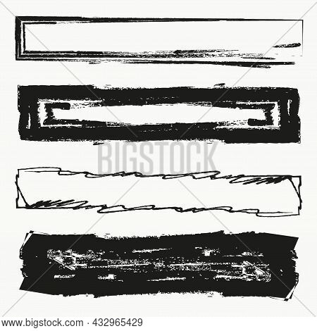 Black Ink Rectangle Icon. Paint Brush Geometric Figure. Sketch Concept. Stamp Texture. Vector Illust
