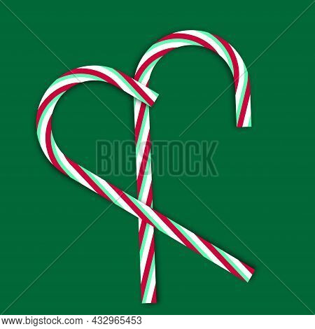 Two Red, Blue And White Christmas Candy Cane. Sweet Time. Holiday Winter Season. Vector Illustration
