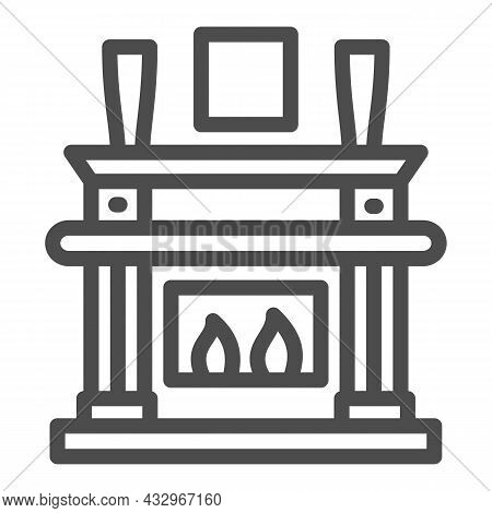 Fireplace, Fireside In Living Room Line Icon, Interior Design Concept, Chimney Vector Sign On White 