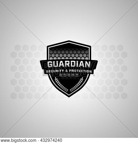 Secure And Protection Safety Shield Logo Icon Symbol For Security Company With Hexagon Honeycomb Pat