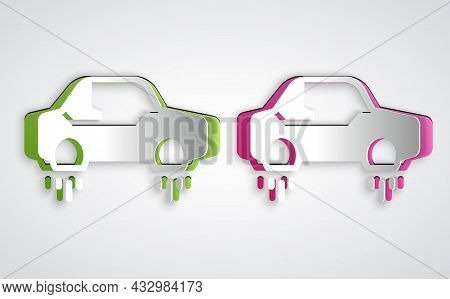 Paper Cut Fantastic Flying Car Icon Isolated On Grey Background. Hover Car Future Technology Future 