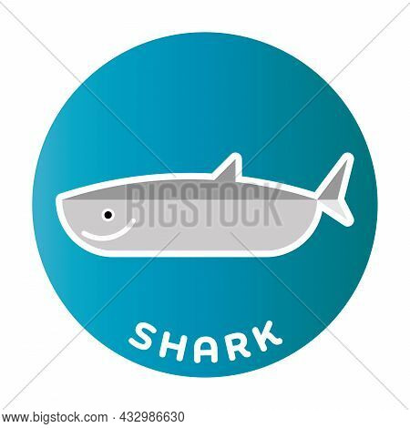 Happy Shark - Funny Cartoon Animal. Children Character. Simple Vector Illustration With Dropped Shad