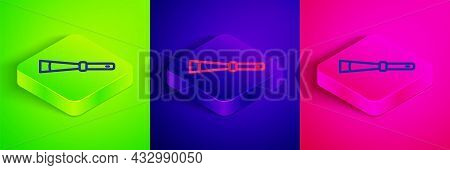 Isometric Line Beekeeping Uncapping Knife Icon Isolated On Green, Blue And Pink Background. Tool Of 