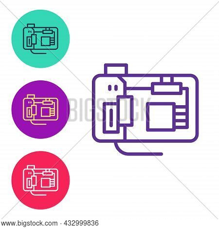 Set Line Electronic Computer Components Motherboard Digital Chip Integrated Science Icon Isolated On