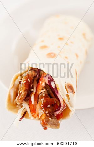 tortilla fajita wraps with meat and vegetables