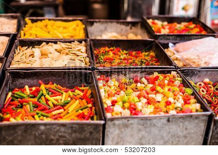 Colorful Food Macaroni Pasta Background In India Market