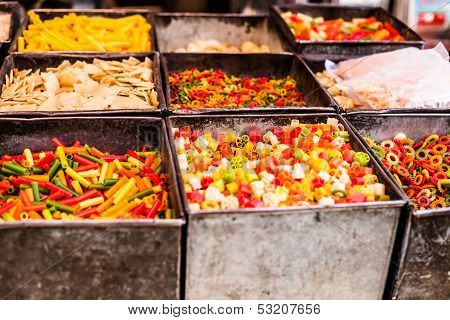 Colorful Food Macaroni Pasta Background In India Market
