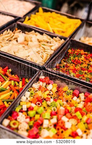 Colorful Food Macaroni Pasta Background In India Market